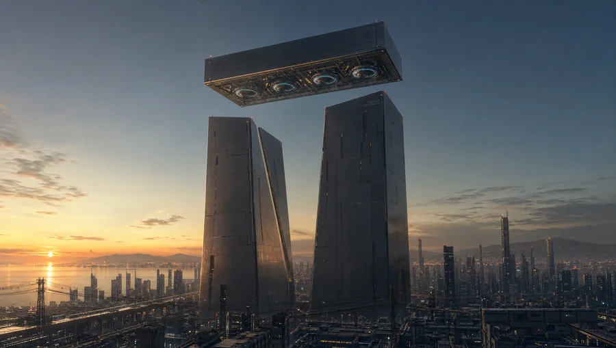 Turbotec Corporation headquarters above New Muscana at dusk